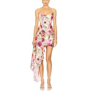 Katie May Chasing Dawn Gown, Asymmetrical Floral Dress in Pink and White